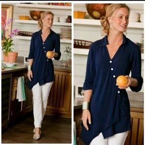 Soft Surroundings | Navy Asymmetrical Wrap Blouse